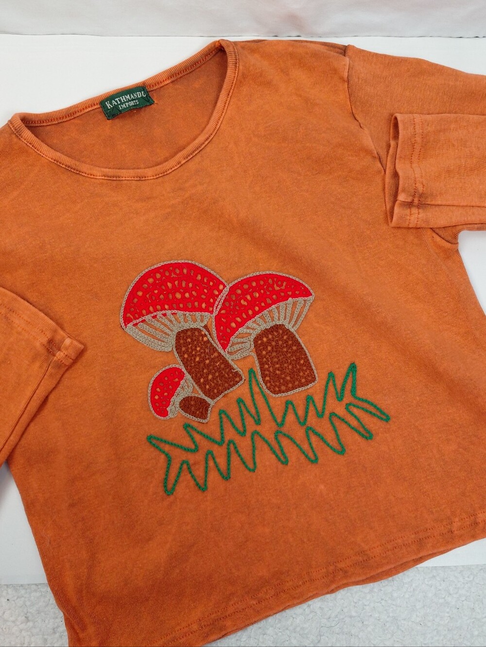 Mushroom Embroidery Crop Top Size Small Orange Fall Autumn Hobbit Girl - Picture 4 of 9
